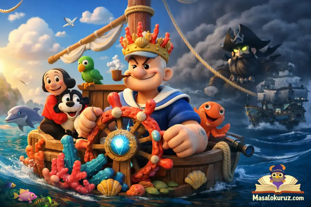 Denizler Kralı Temel Reis’in denizde geçen macerasını anlatan yatay formatta 3D animasyon masal görseli