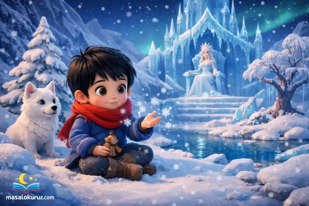 Kar taneleriyle konuşan çocuk ve Beyaz Kraliçe’nin buz sarayında geçen 3D animasyon masal sahnesi