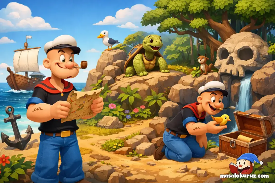 Temel Reis’in hazine haritasını takip ettiği, kaplumbağa ve kuşla karşılaştığı 3D animasyon çocuk masalı sahnesi