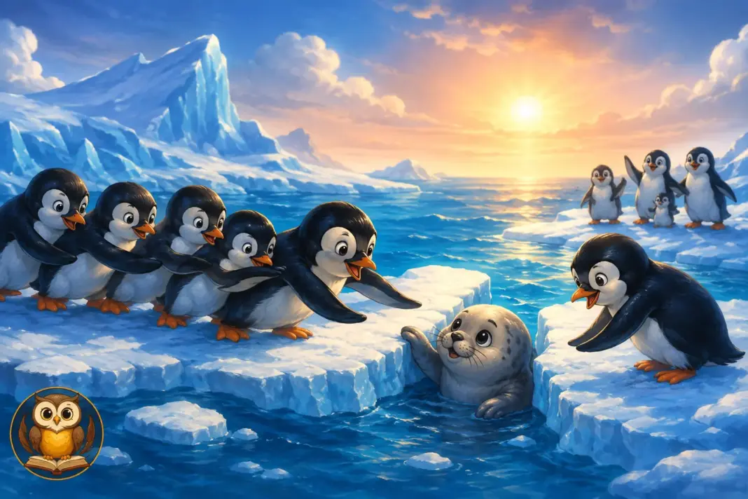 Dost Penguen masalını anlatan, buzullar arasında fok yavrusuna yardım eden sevimli penguenler